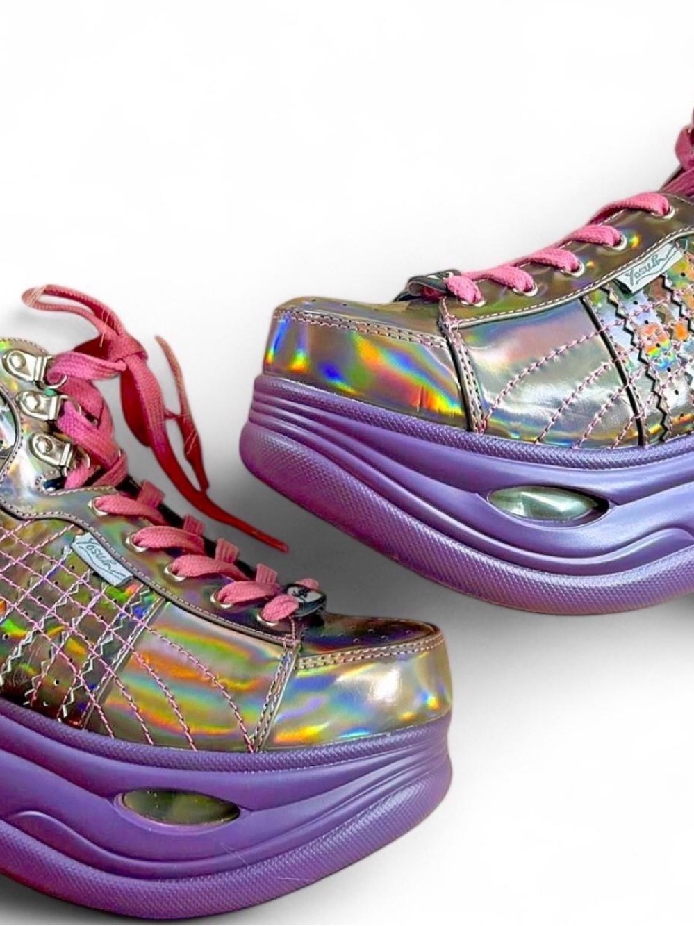 Yosuke Holographic Platform Sneakers with Pink Laces - Women